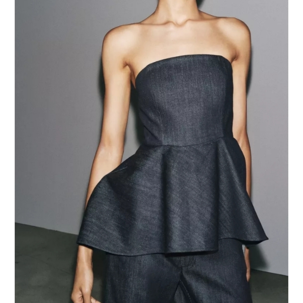 Zara ZW Collection Denim Bandeau Top